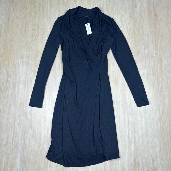 NWT Ann Taylor Navy Blue Jersey Faux Wrap Surplice Pullover Work Sheath Dress 4 - Picture 1 of 13